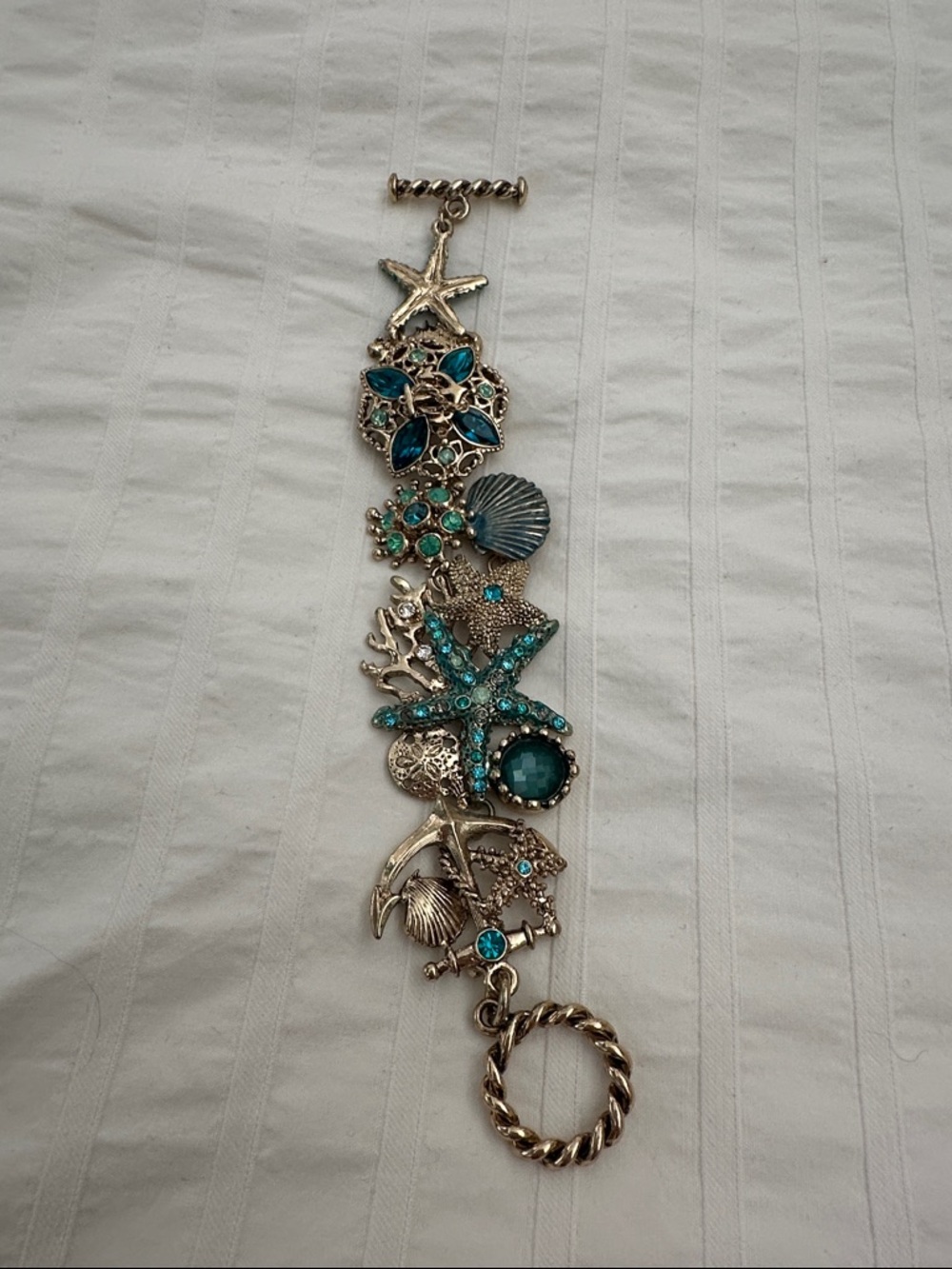 Sea Life Charm Bracelet with Teal and Blue Accents